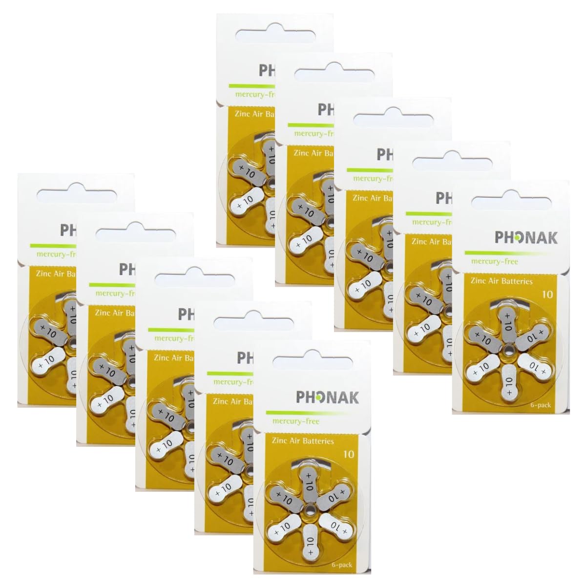 Pilhas Bateria Phonak 10 para Aparelho Auditivo - Mercury Free - Tamanho 10 - Amarela